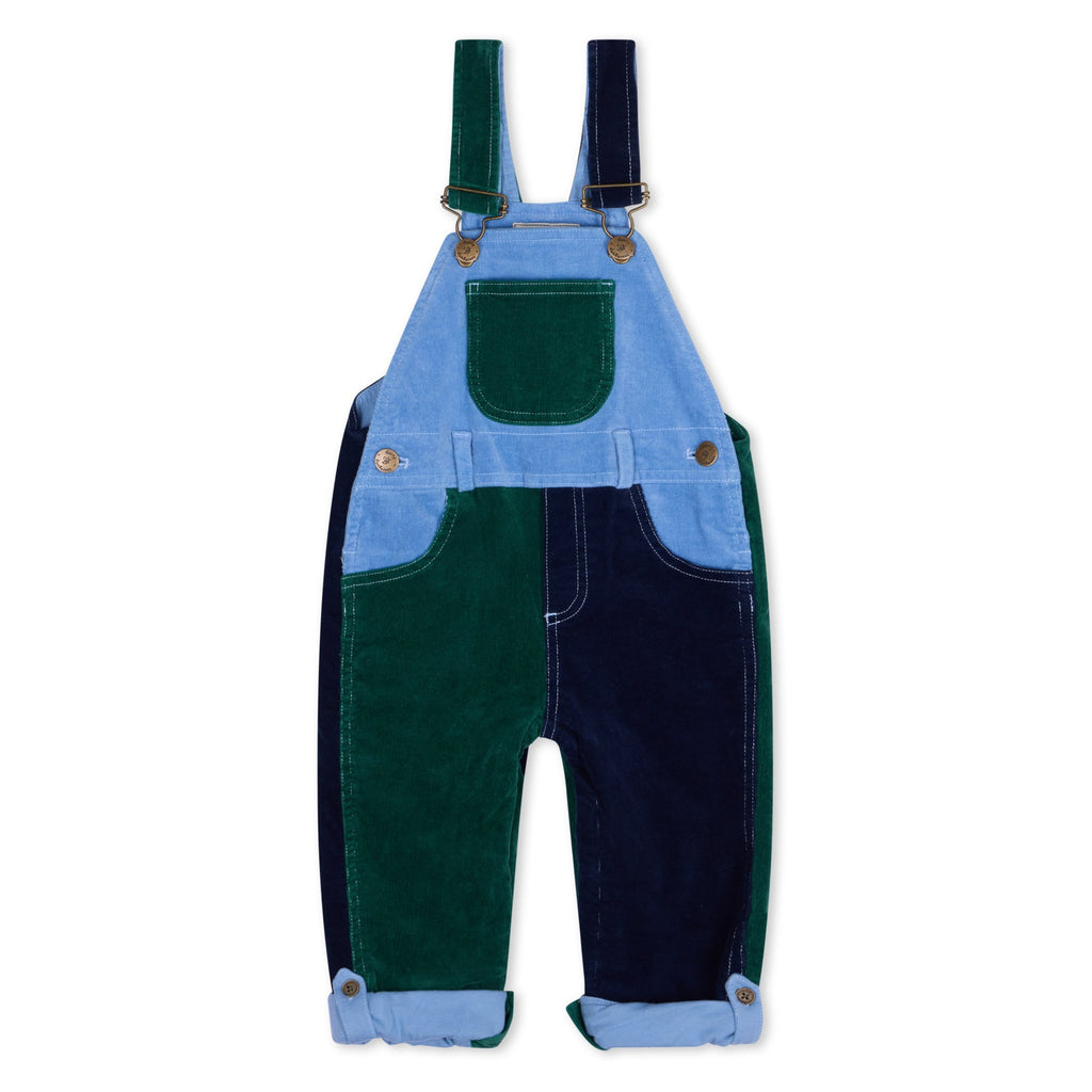 Navy, blue, and dark green Patchwork Corduroy Dungarees - Dotty Dungarees