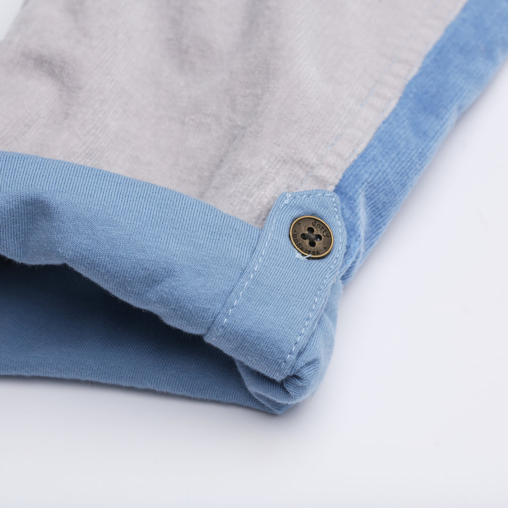 Cream, blue, and grey Patchwork Cord Dungarees - Dotty Dungarees