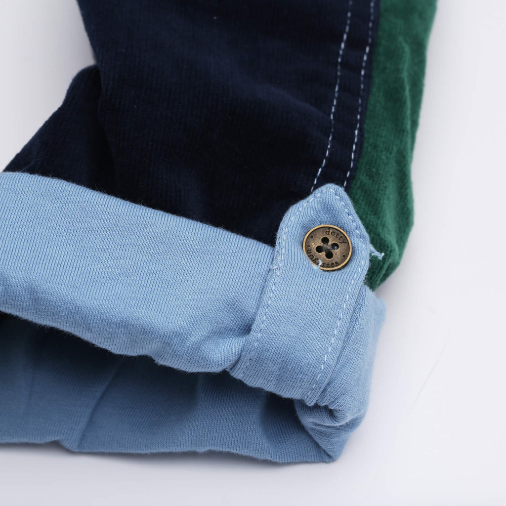 Navy, blue, and dark green Patchwork Corduroy Dungarees - Dotty Dungarees
