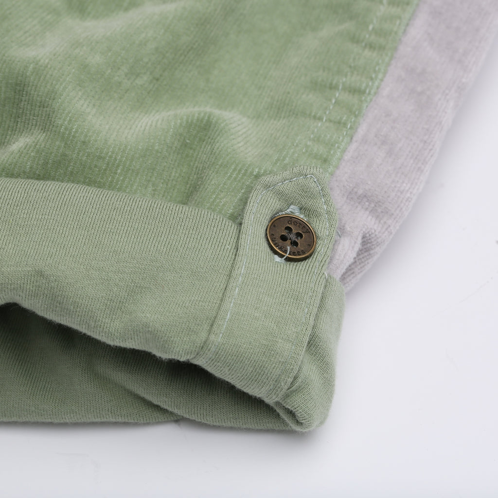 Cream, green, and grey Patchwork Chunky Cord Dungarees - Dotty Dungarees