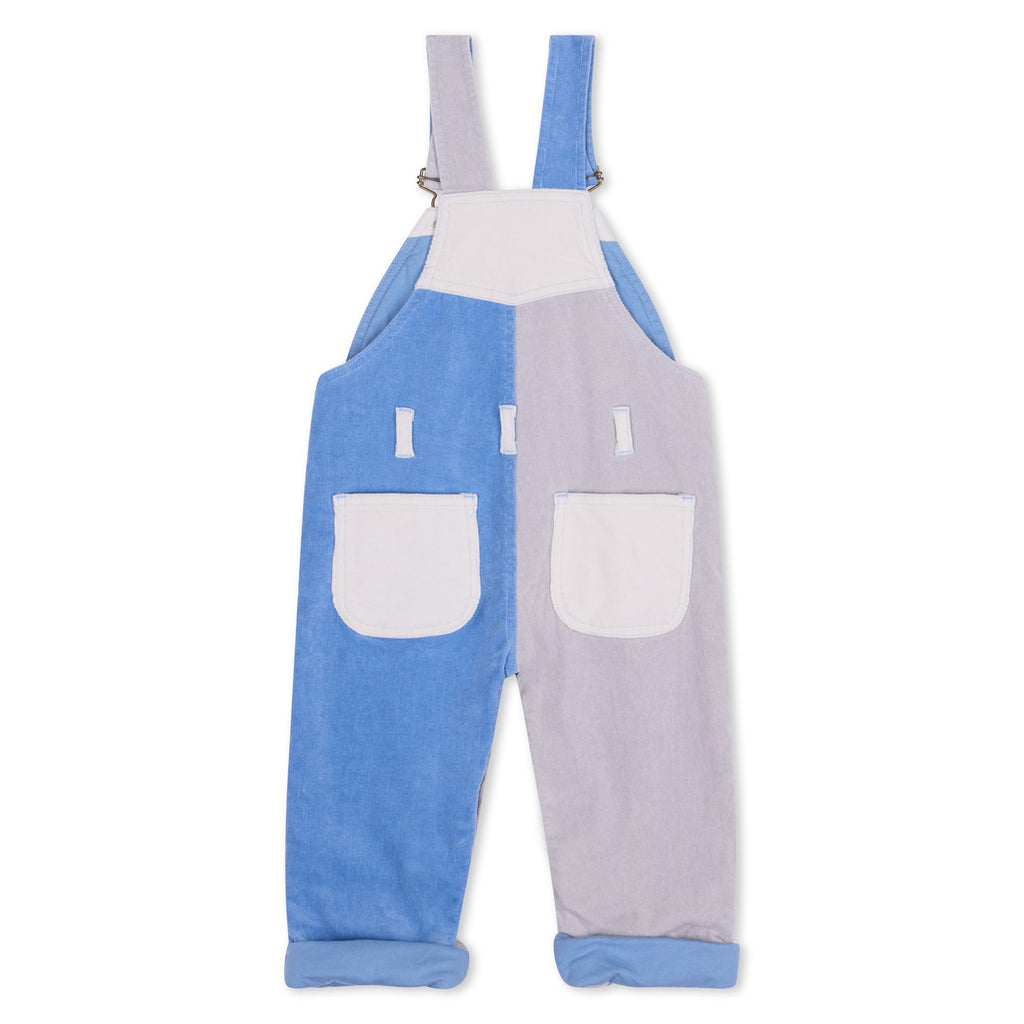 Cream, blue, and grey Patchwork Cord Dungarees - Dotty Dungarees