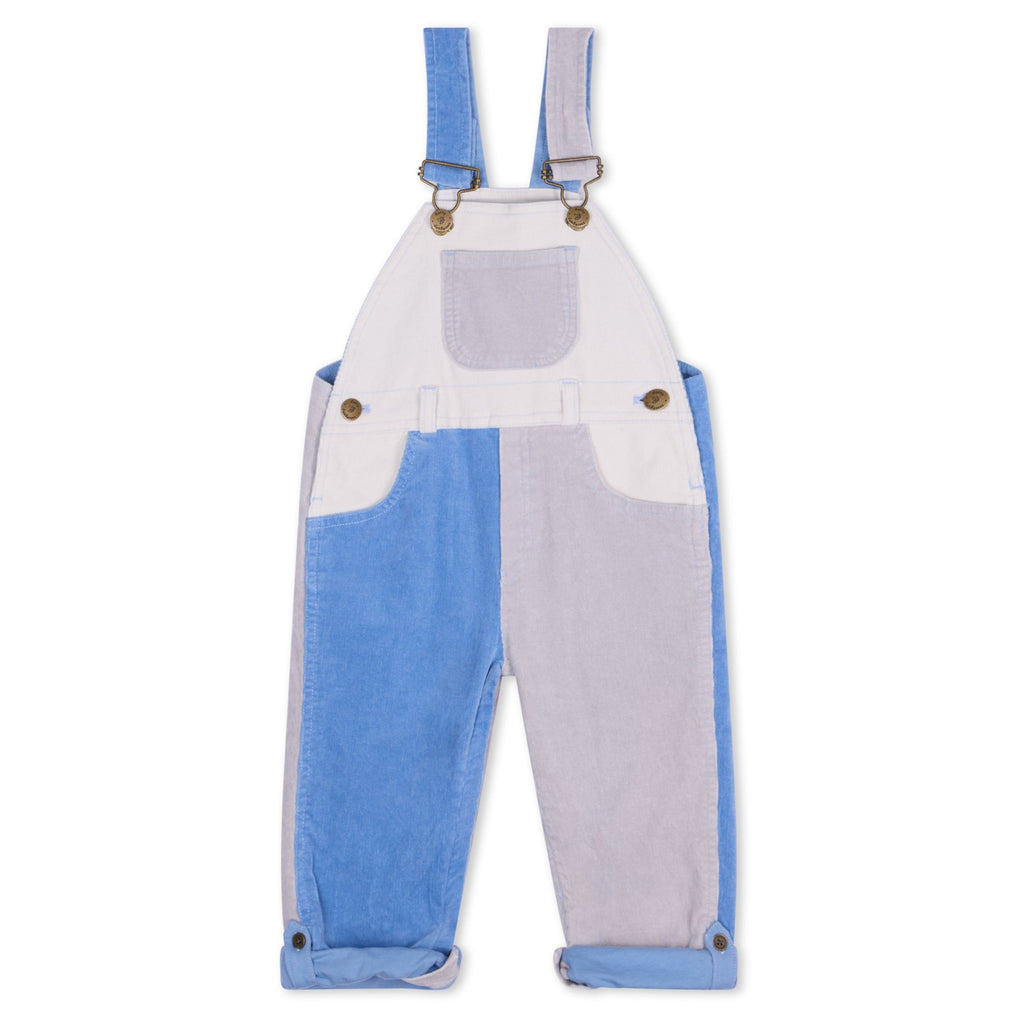 Cream, blue, and grey Patchwork Cord Dungarees - Dotty Dungarees
