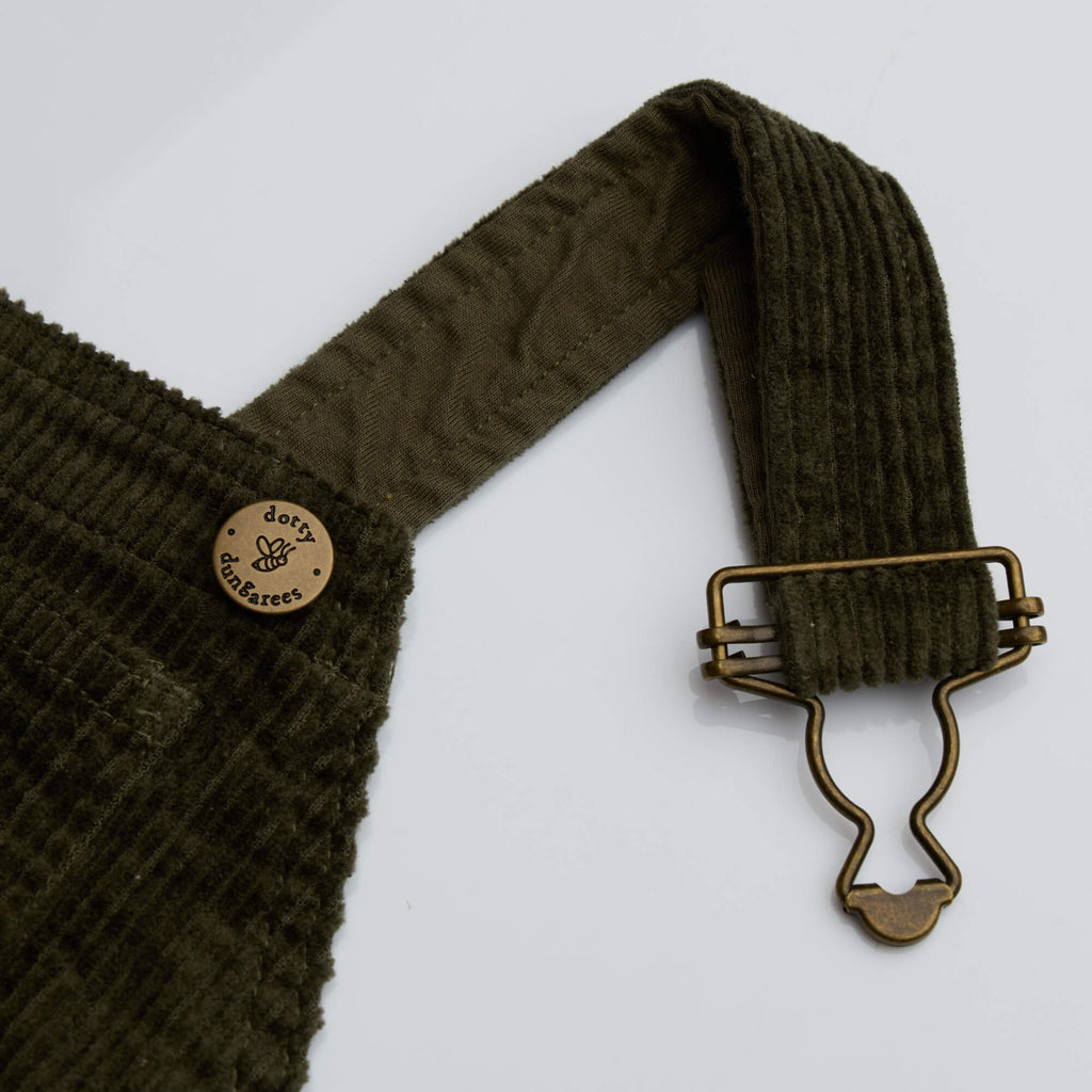 Khaki Chunky Cord Dungaree Dress for Girls - Dotty Dungarees