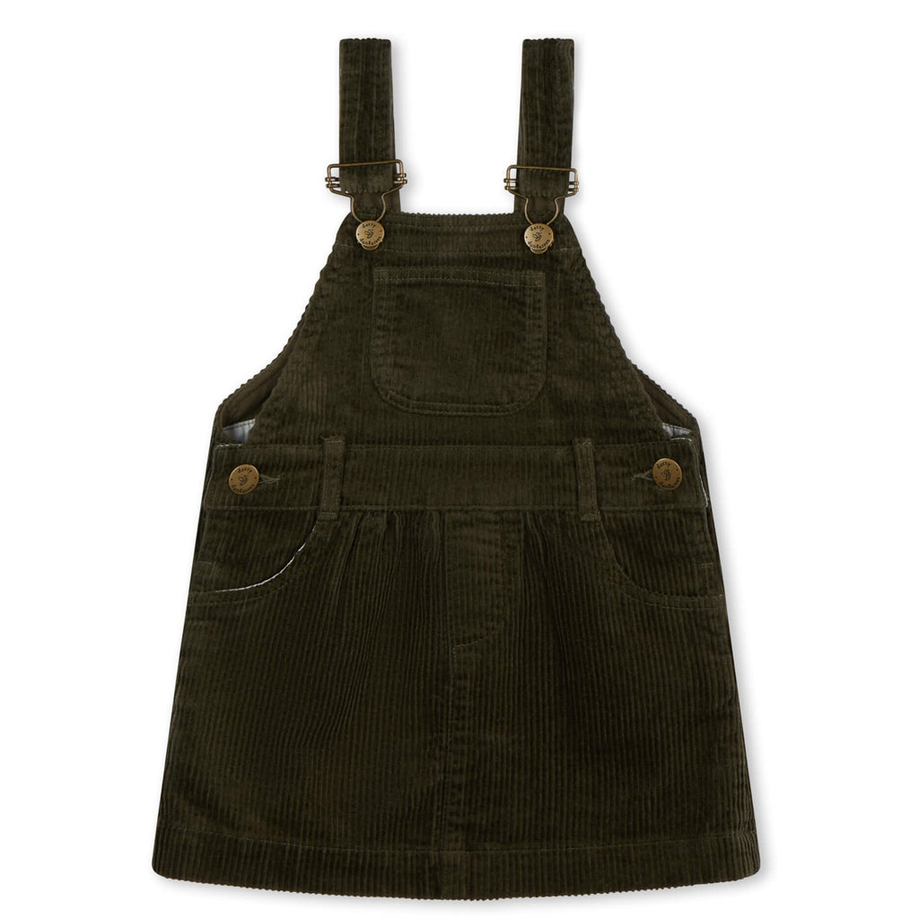 Khaki Chunky Cord Dungaree Dress for Girls - Dotty Dungarees