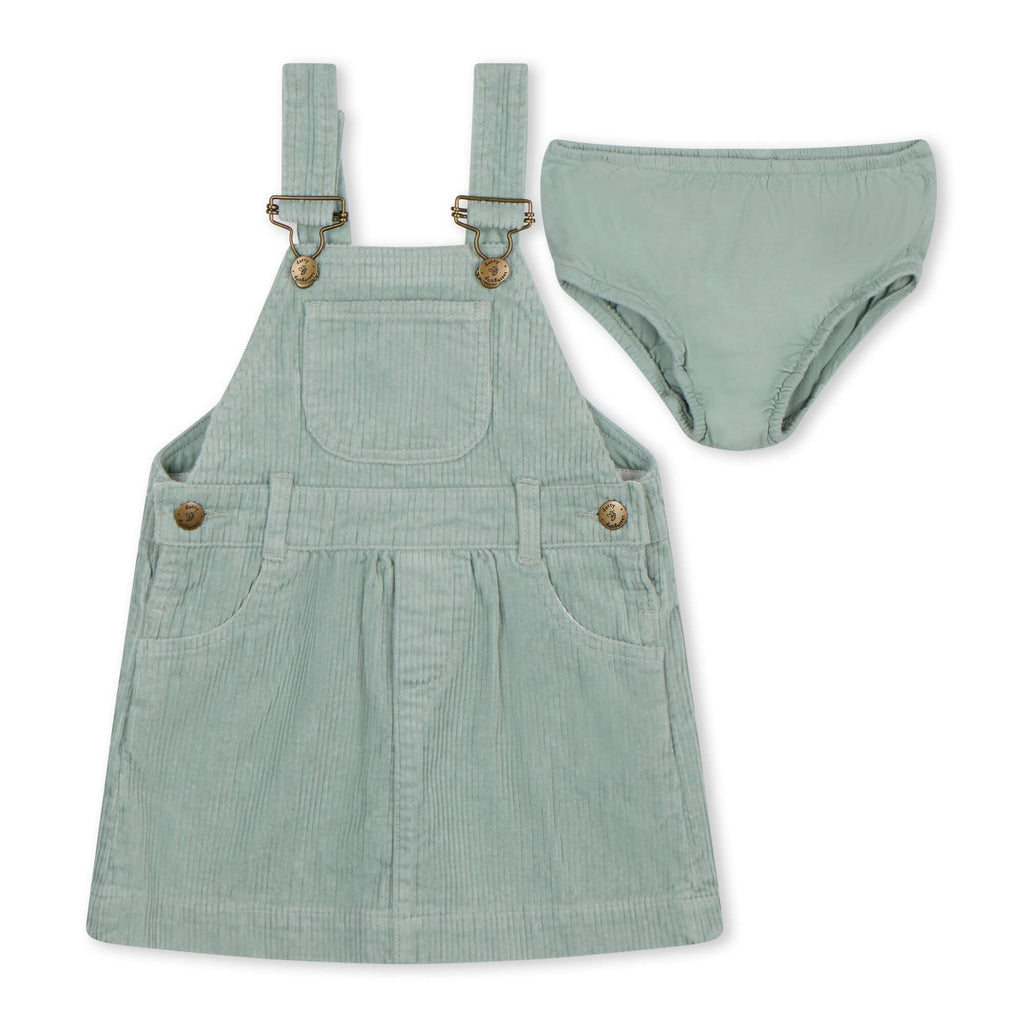 Mint Chunky Cord Dungaree Dress for Girls - Dotty Dungarees