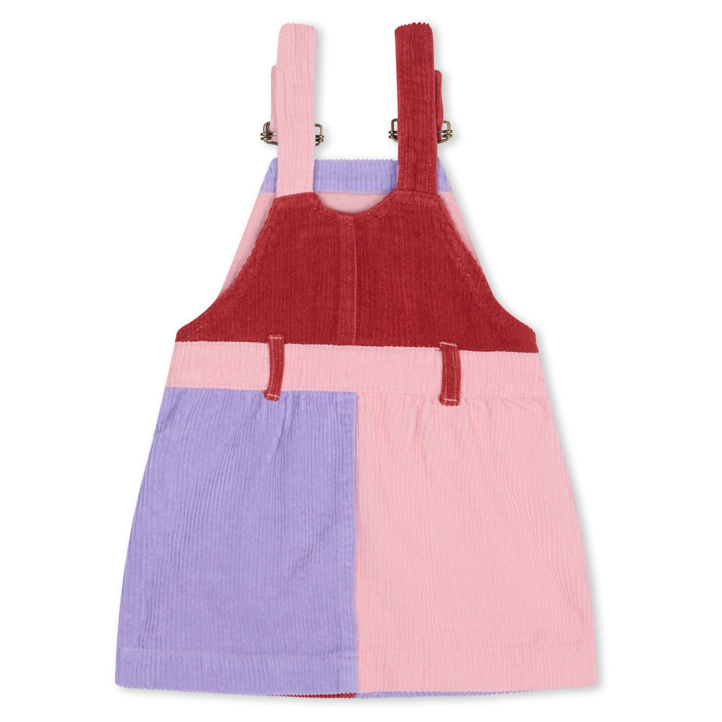 Purple, pink, and red patchwork dungaree dress - Dotty Dungarees