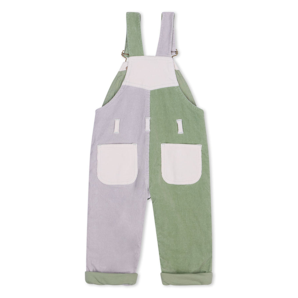 Cream, green, and grey Patchwork Chunky Cord Dungarees - Dotty Dungarees