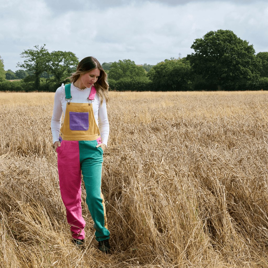 Adult Bright Patchwork Corduroy Dungarees - Dotty Dungarees Ltd