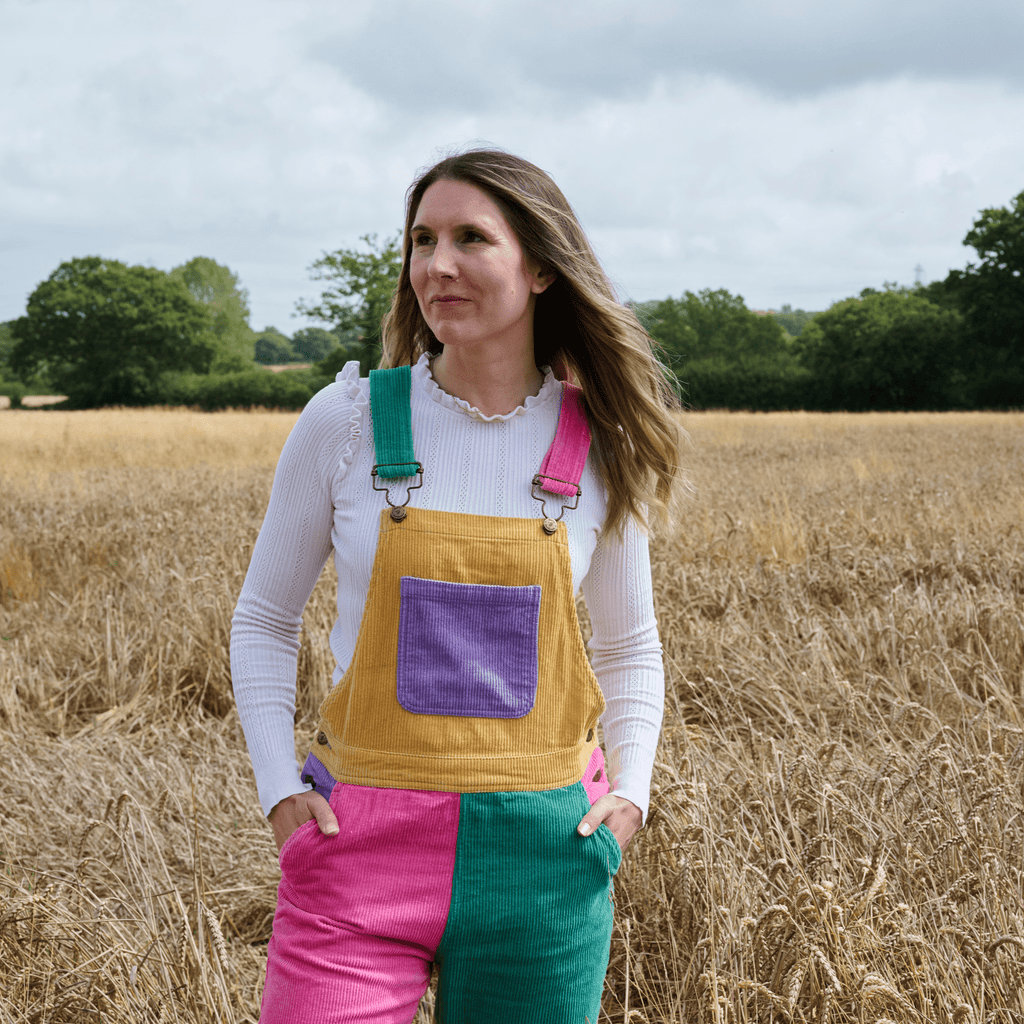 Adult Bright Patchwork Corduroy Dungarees - Dotty Dungarees Ltd