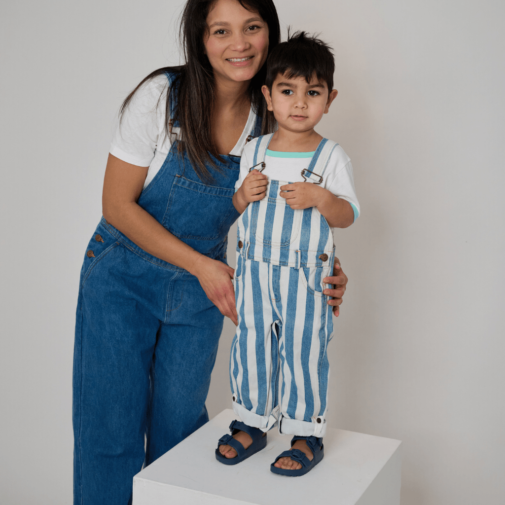 Classic Wide Stripe Denim Dungarees - Blue - Dotty Dungarees Ltd