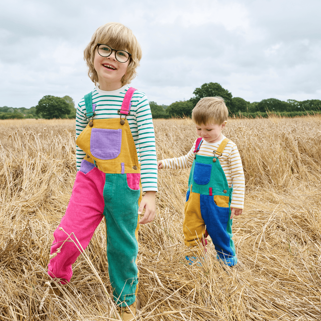 Patchwork Chunky Cord Dungarees - Bright - Dotty Dungarees Ltd