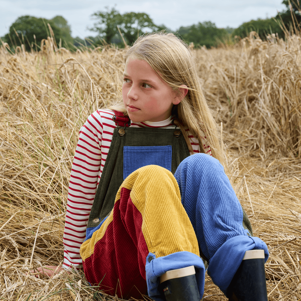 Patchwork Chunky Cord Dungarees - Muted - Dotty Dungarees Ltd