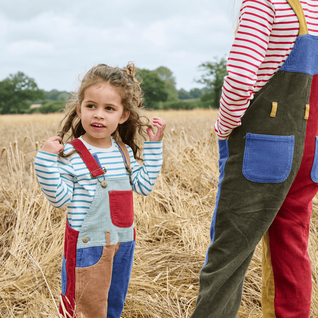 Patchwork Chunky Cord Dungarees - Muted Mint - Dotty Dungarees Ltd