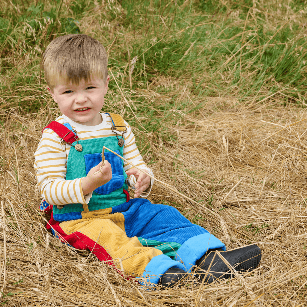 Patchwork Chunky Cord Dungarees - Primary - Dotty Dungarees Ltd