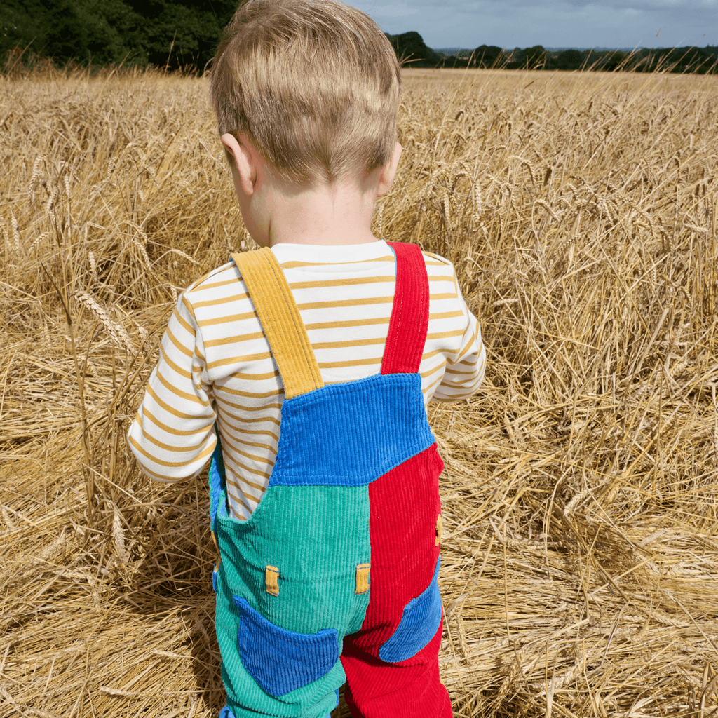 Patchwork Chunky Cord Dungarees - Primary - Dotty Dungarees Ltd